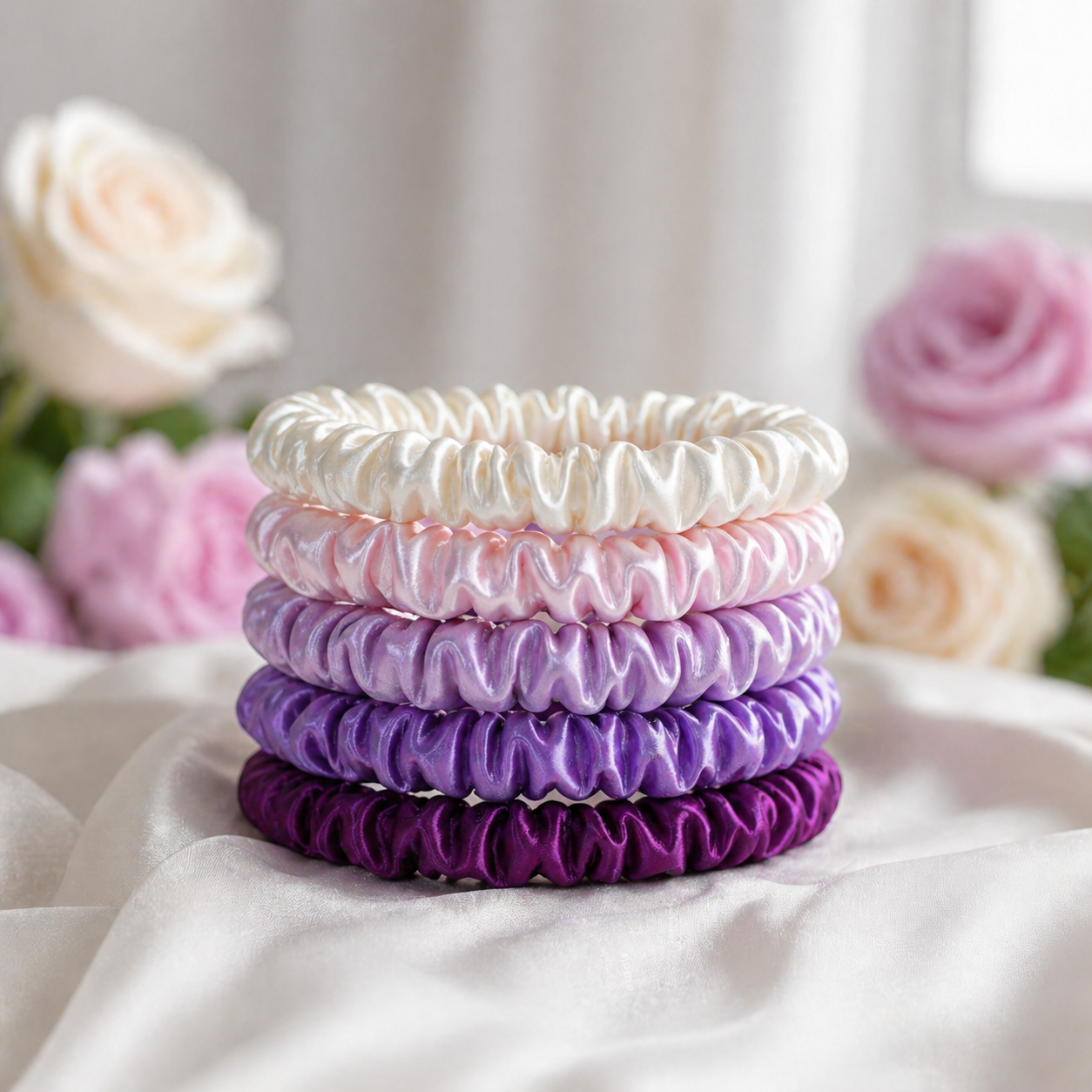 5 Piece Mulberry Silk Scrunchie Set