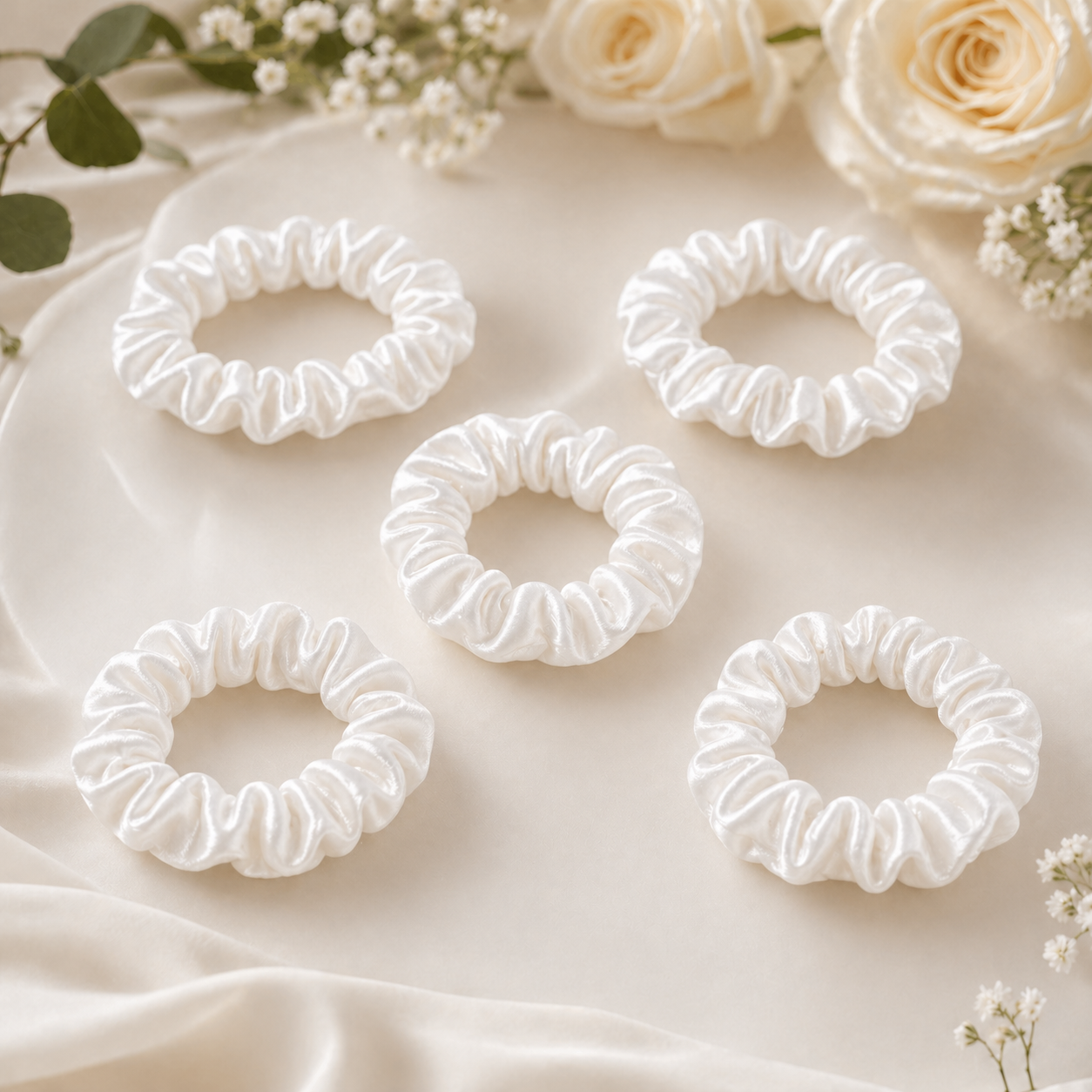 5 Piece Mulberry Silk Scrunchie Set
