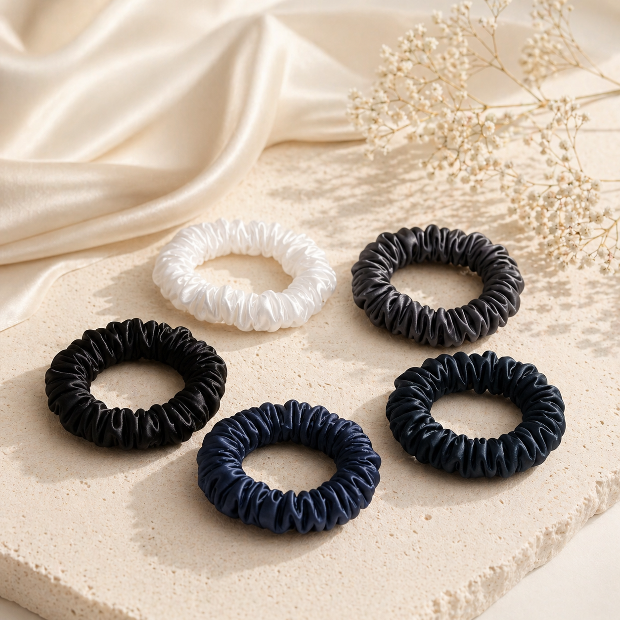 5 Piece Mulberry Silk Scrunchie Set